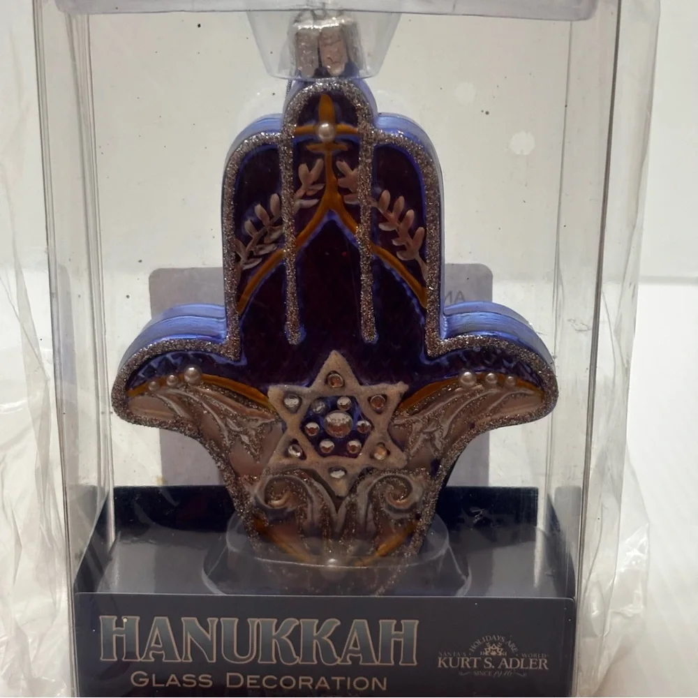 Anthropologie Blue Hamsa Hand Ornament - Perfect for Hanukkah Celebrations 4.75”